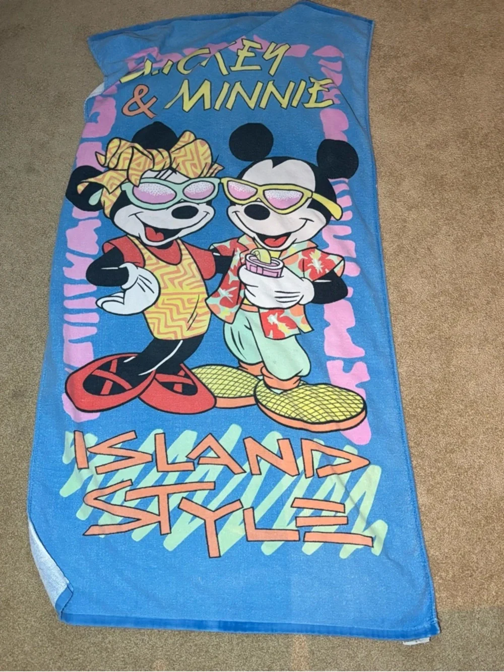 Disney Blue Pink Yellow Mickey Minnie Beach Towel Print